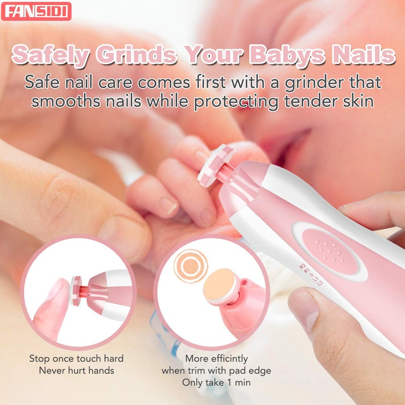 FANSIDI Baby Nail File Electric Nail Trimmer Safe Baby Nail Clippers Manicure Set with 10 Grinding Heads 8 Sandpapers, Trim Polish Groom for Newborn Infant Toddler or Adult Toes Fingernails Care, Pink - Image 4