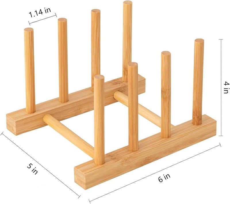 HBlife 4pcs Bamboo Dish Plate Bowl Cup Book Pot Lid Cutting Board Drying Rack Stand Drainer Storage Holder Organizer Kitchen CabinetKeep Dry - Image 2