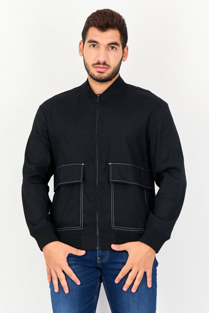 SELECTED Men Plain Motorcycle Jacket, Black - Image 1