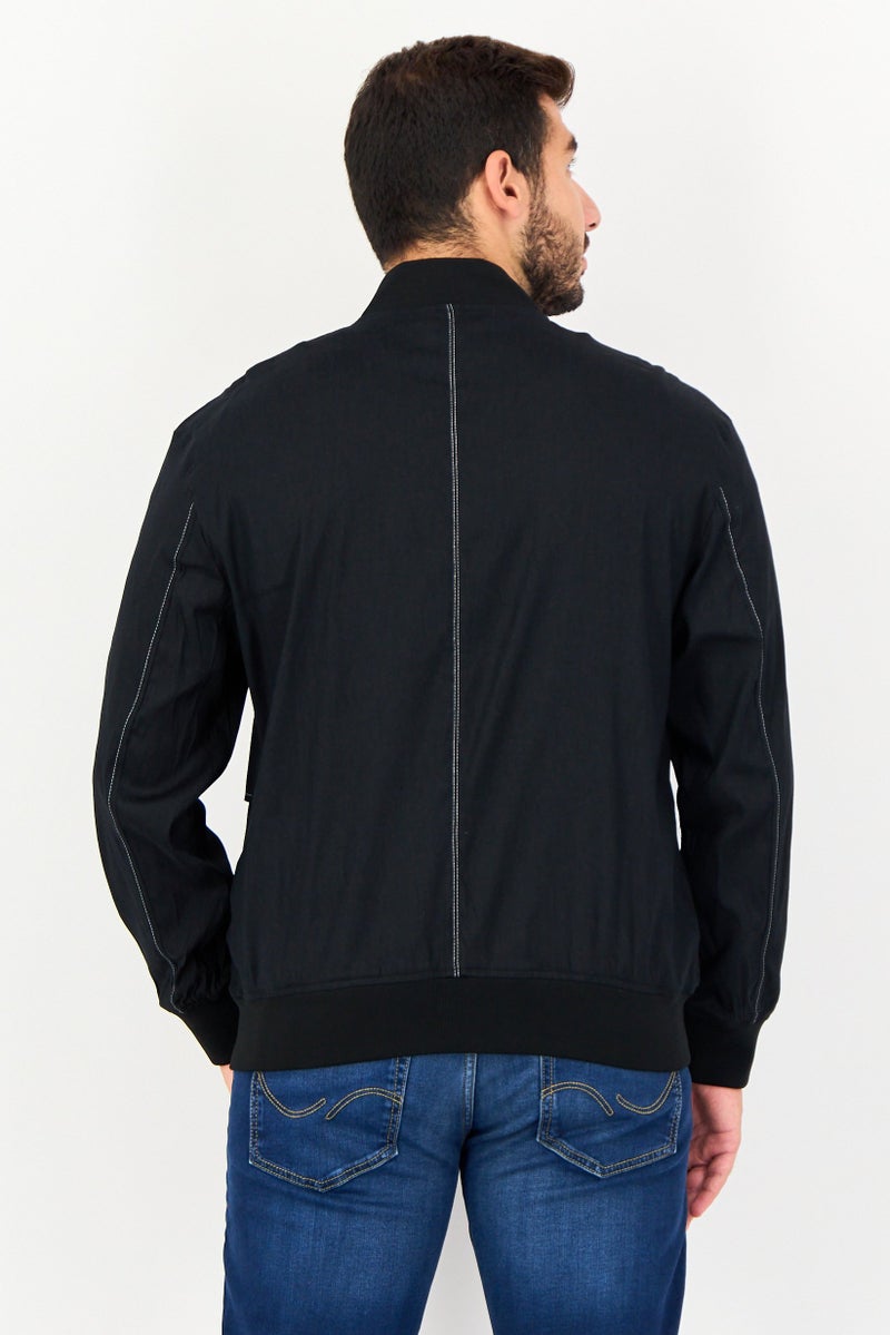 SELECTED Men Plain Motorcycle Jacket, Black - Image 2