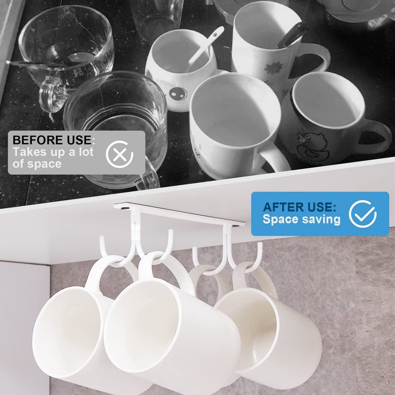 Fomansh Mug Rack Under Cabinet - Coffee Cup Holder, 12 Mugs Hooks Under Shelf, Display Hanging Cups Drying Hook For Bar Kitchen Utensils White - Image 2