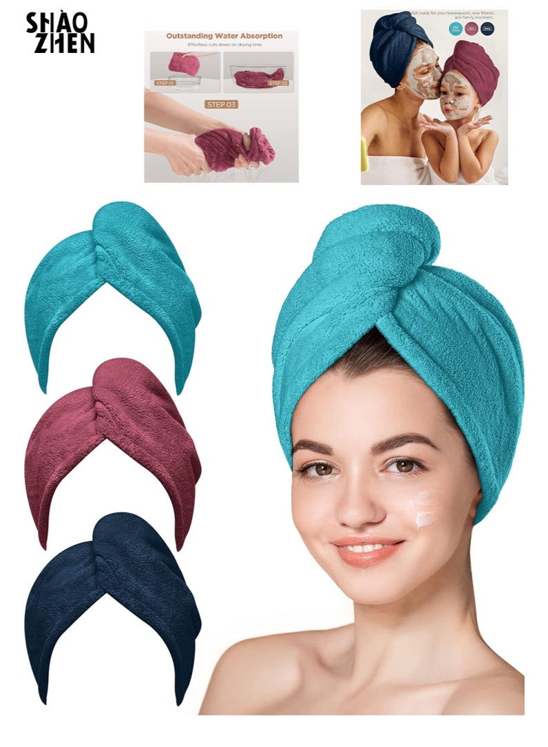 SHAOZHEN 3 Packs Microfiber Hair Towel for Wet Hair Purple Blue Grey - Image 1