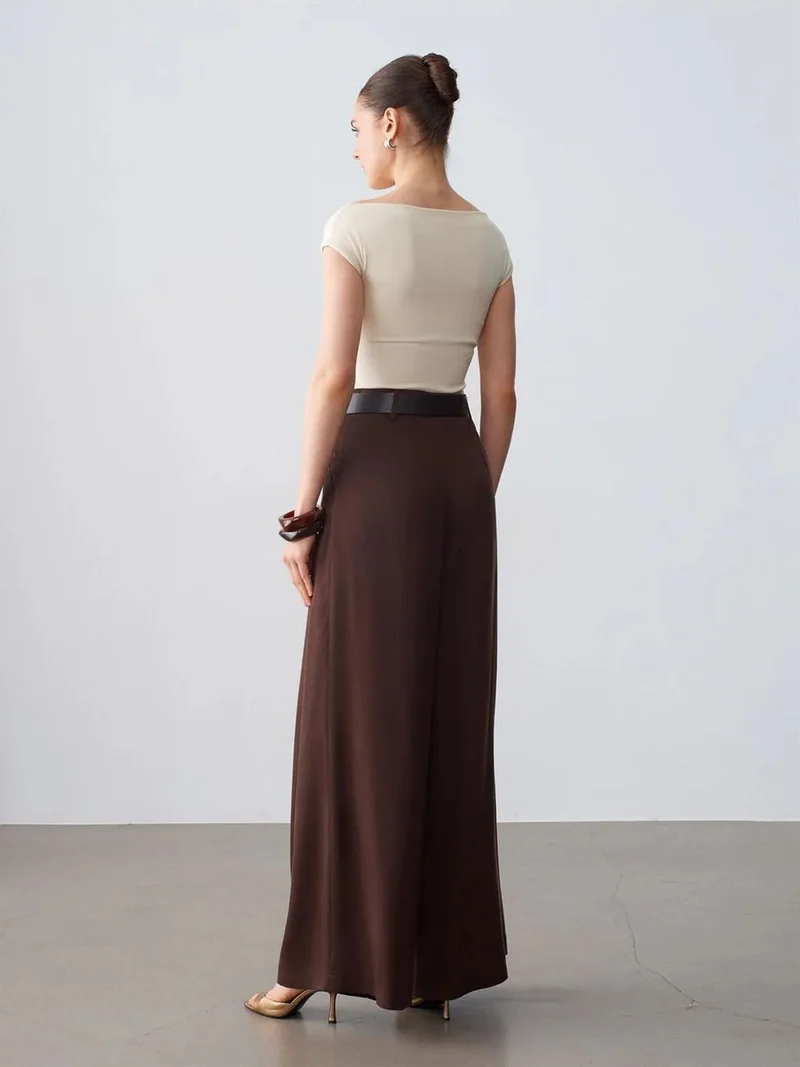 ديلفين Dilvin High-Waist Pleated Wide-Leg Trousers