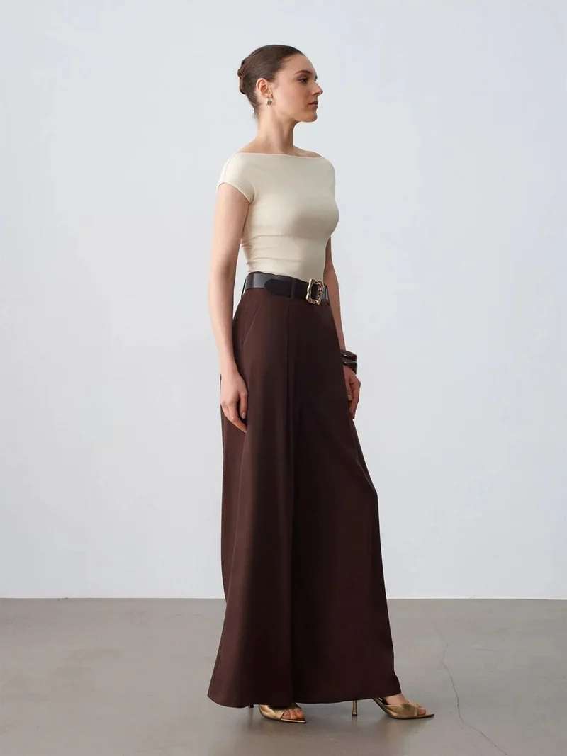 ديلفين Dilvin High-Waist Pleated Wide-Leg Trousers