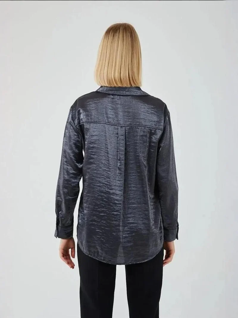 MixRay Dark Grey Mixray Buttoned Long Sleeve Metallic Shirt for Women | Best Price UAE