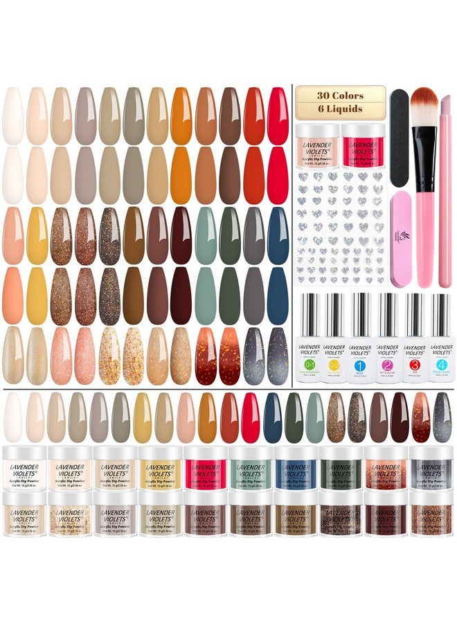 Lavender Violets 94 Pcs Dip Powder Nail Kit Starter 30 Colors Acrylic Dipping Nails Powder With Dip Nail Liquid Set And Nail Art Tool Nude Brown Green Blue Dips Manicure B704 - Image 1