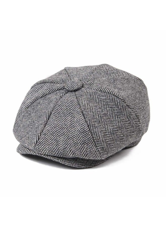 JANGOUL Boys Vintage Newsboy Cap Tweed Flat Beret Cabbie Hat for Kids Toddler Pageboy (56cm(6-8 Years Old), Grey) - Image 1