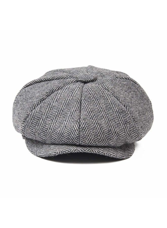 JANGOUL Boys Vintage Newsboy Cap Tweed Flat Beret Cabbie Hat for Kids Toddler Pageboy (56cm(6-8 Years Old), Grey) - Image 2