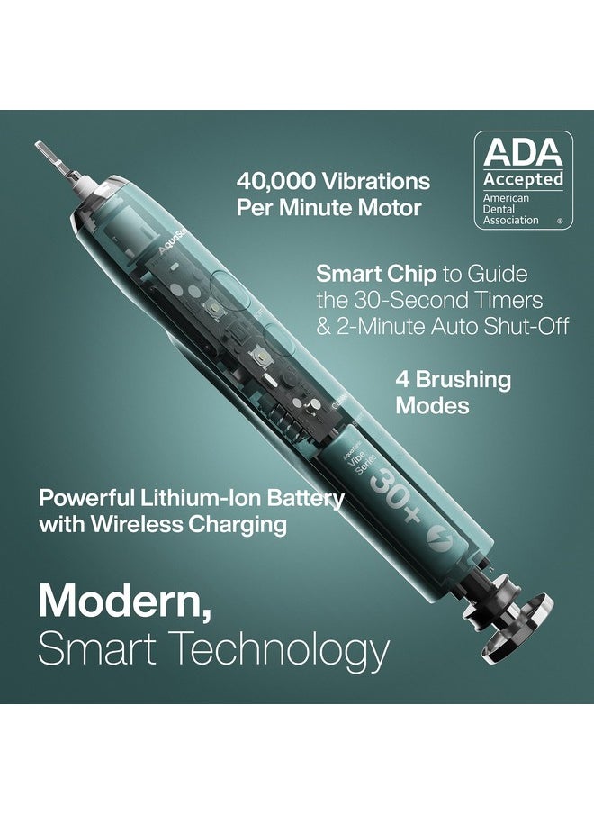 Aquasonic - Aquasonic Vibe Series Ultra-Whitening Toothbrush - ADA Accepted Power Toothbrush - 8 Brush Heads & Travel Case - 40,000 VPM Motor & Wireless Charging - 4 Modes w Smart Timer - Mint Green Metallic - Image 1