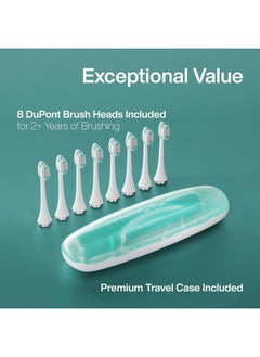 Aquasonic Aquasonic Vibe Series Ultra-Whitening Toothbrush - ADA Accepted Power Toothbrush - 8 Brush Heads & Travel Case - 40,000 VPM Motor & Wireless Charging - 4 Modes w Smart Timer - Mint Green Metallic  - Image 5