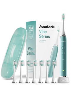 Aquasonic Aquasonic Vibe Series Ultra-Whitening Toothbrush - ADA Accepted Power Toothbrush - 8 Brush Heads & Travel Case - 40,000 VPM Motor & Wireless Charging - 4 Modes w Smart Timer - Mint Green Metallic  - Image 1