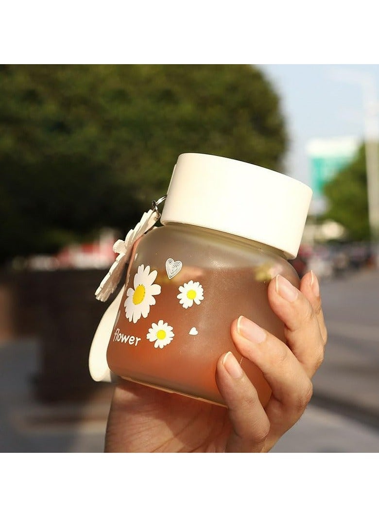 Oasisgalore Daisy Frosted Glass Water Bottle with Lid - Image 1