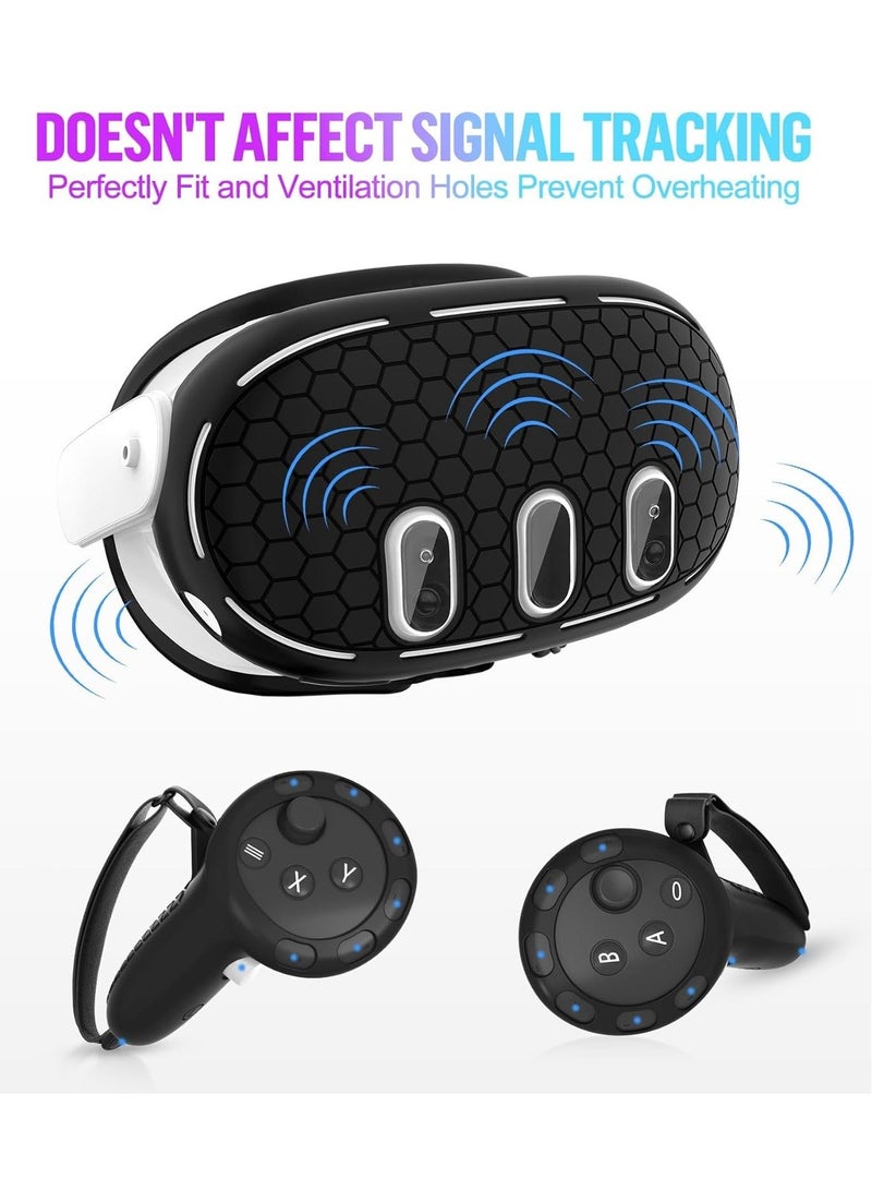 Silicone Cover Set Compatible with Oculus/Meta Quest 3 VR Accessories Protective Cover Includes Controller Grips Front Shell Headset Cover and Face Cover Lens Protector - Image 4