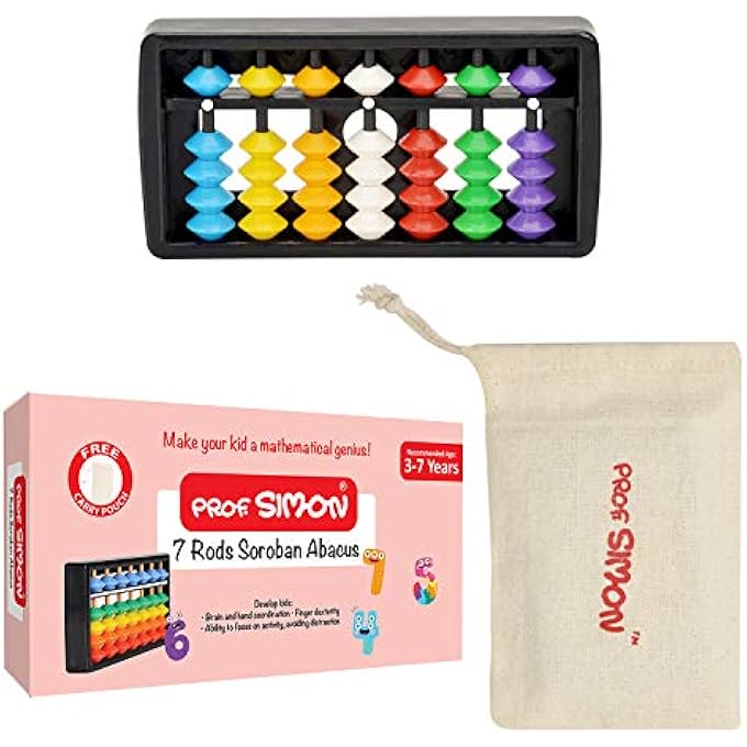 7 RODS/DIGITS SOROBAN PLASTIC ABACUS WITH MULTI-COLORED BEADS, KID - Image 1