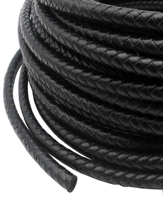 shapesbyX 3 Yards Braided Leather Strap Black 5mm Round Regenerated Leather Cord for Bracelet Making - Image 3