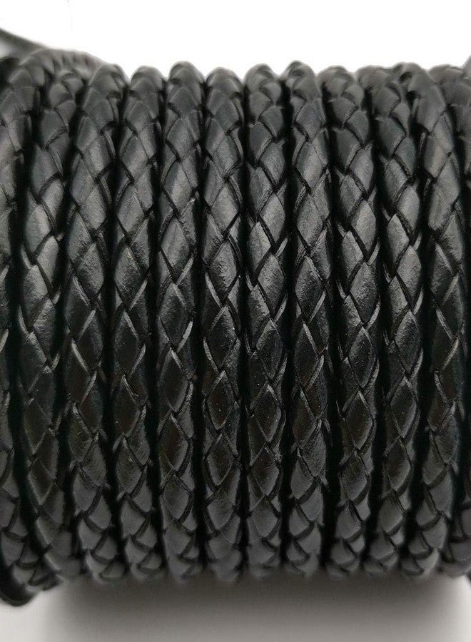 shapesbyX 3 Yards Braided Leather Strap Black 5mm Round Regenerated Leather Cord for Bracelet Making - Image 2