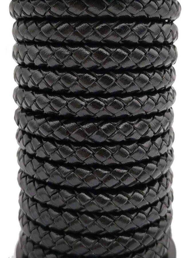 shapesbyX 3 Yards Braided Leather Strap Black 5mm Round Regenerated Leather Cord for Bracelet Making - Image 1