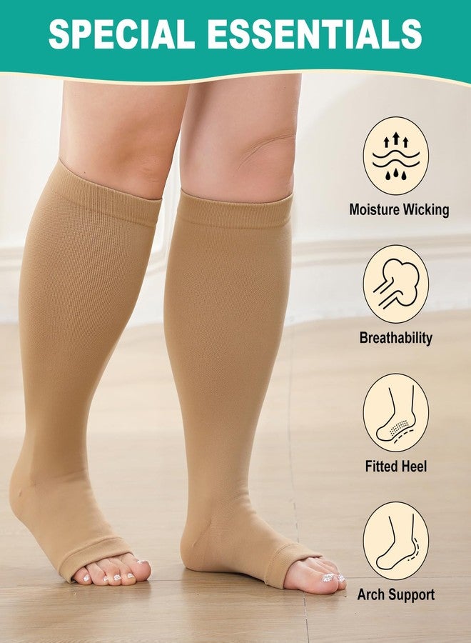 BODALA Plus Size Compression Socks: Wide Calf Compression Stockings for Men Women - Up to 7X Large 20-30 mmHg Compression Hose for Pregnancy Travel Running Nurses 3XL Beige - Image 2
