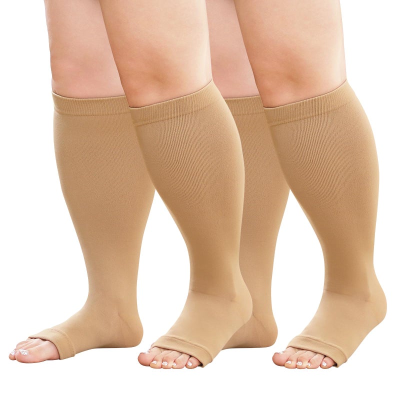 BODALA Plus Size Compression Socks: Wide Calf Compression Stockings for Men Women - Up to 7X Large 20-30 mmHg Compression Hose for Pregnancy Travel Running Nurses 3XL Beige - Image 1