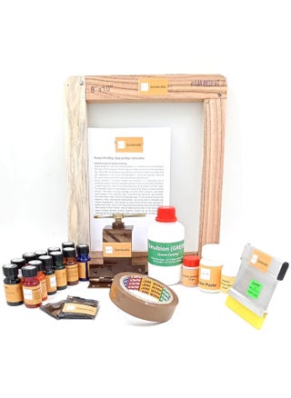 sumikrafts Screen Printing kit for Beginners 12 Assorted Pigment Dyes Single HingeTable clampWooden Frame Small 8x10 pre Stretched mesh no 16for Graphic Arts Screen Printing - pzsku/ZEB5B282EDF6F5368AEBDZ/45/1745821315/619e5df7-1281-45ea-8769-a5c5bd37e2f6