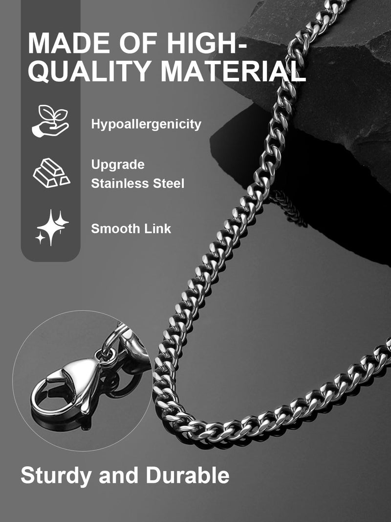 ChainsPro سلاسل برو سلاسل كوبية من الفولاذ المقاوم للصدأ للرجال، مطلية بالفضة/الأسود/الذهب، قلادة سلسلة كوبية ميامي بعرض 3/6/9/12 مم، 14"-30" هدايا مجوهرات متينة للرجال بمناسبة عيد الأب، عيد الحب، عيد الميلاد | مطلية بالذهب، فضة، أسود، عرض 3/6/9/12 مم، 14"-30"، متينة، بمناسبة عيد الأب، عيد الحب، عيد الميلاد، هدايا - Image 4