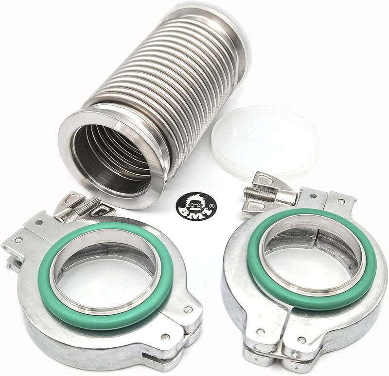 BROWNIAN MOTION TECHNOLOGY bmotiontech ISO-KF KF40 Highly Flexible Corrugated Hose, Flex Coupling, Vibration Damping Stainless Steel Vacuum Bellow Hose (100 mm 4 inches) + 2x KF40 Wing nut clamp, Centering Ring & FKM O-Ring - Image 1
