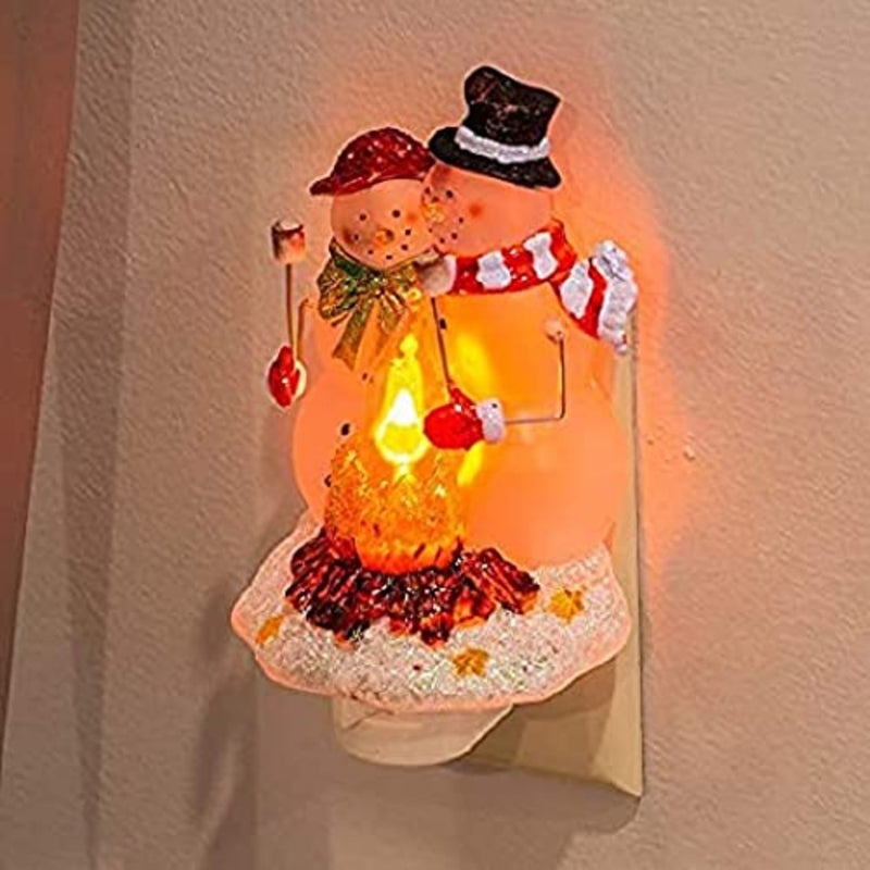 Snowmen Couple by Campfire 8 Inch Acrylic Swivel Plug-in Bubble Night Light - Image 2