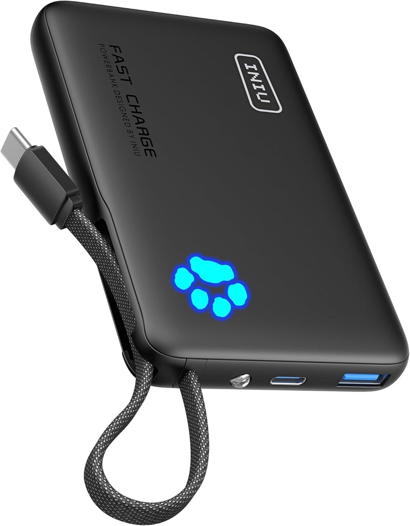 INIU Portable Charger, Slim 45W PD Fast Charging 10000mAh Power Bank, Built-in USB C Cable Battery Pack, Travel Essentials Powerbank for iPhone 16/15 Pro Max, iPad, Google Pixel, Samsung S25/S24 etc - Image 1