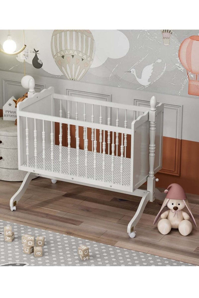 Everything for Kids Wooden Cradle with Detachable Mosquito Net, Locking Swing and Wheels 90x45cm