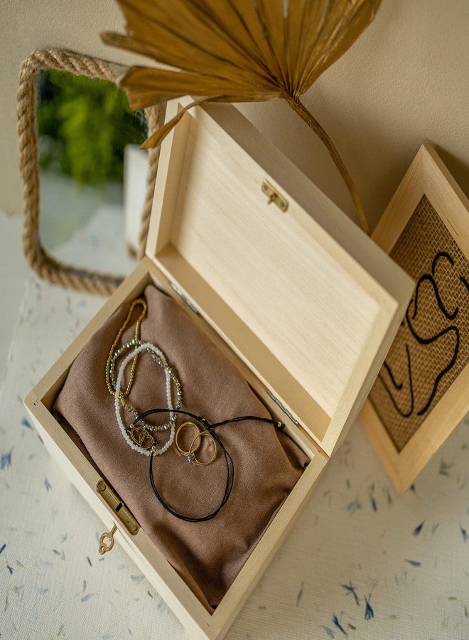 Creative Deco Large Wooden Jewelry Box | Lockable Storage Box with Lock & Key | 7.87 x 5.70 x 4.60 in | Plain, Unpainted & Unfinished | Keepsake Trinket Treasure Chest - Image 3