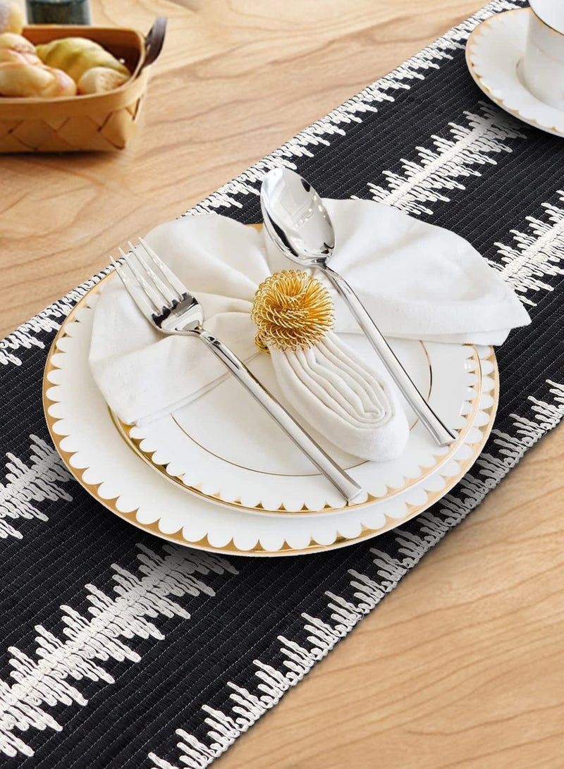Black and White Burlap Table Runner, 30x180 CM, Natural Cotton with Tassels for Modern Farmhouse Wedding and Dining Decor - Image 4