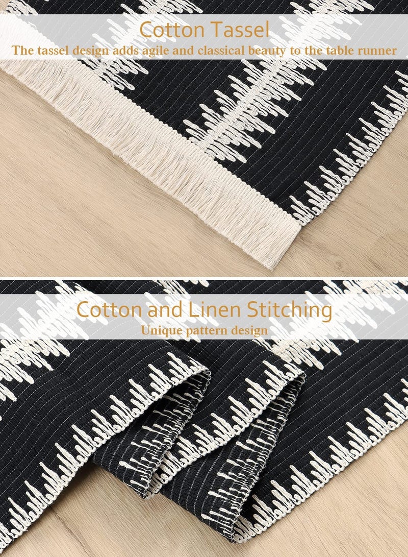 Black and White Burlap Table Runner, 30x180 CM, Natural Cotton with Tassels for Modern Farmhouse Wedding and Dining Decor - Image 5
