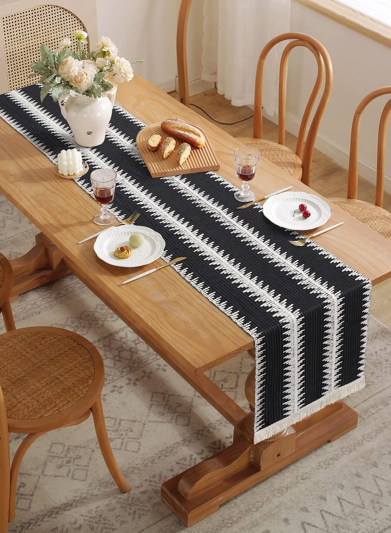Black and White Burlap Table Runner, 30x180 CM, Natural Cotton with Tassels for Modern Farmhouse Wedding and Dining Decor - Image 3