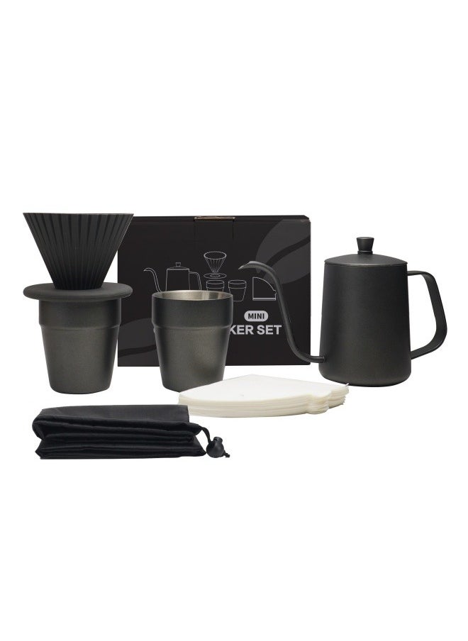 FPC 6-piece set of hand brewed coffee pot gift, portable drip coffee hand brewed coffee pot set, filter paper, gooseneck pot, silicone filter cup, double wall coffee cup  - Image 1