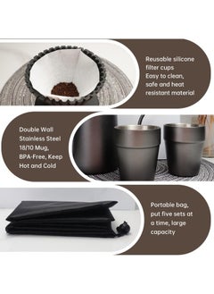 FPC 6-piece set of hand brewed coffee pot gift, portable drip coffee hand brewed coffee pot set, filter paper, gooseneck pot, silicone filter cup, double wall coffee cup  - Image 4