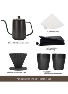 FPC 6-piece set of hand brewed coffee pot gift, portable drip coffee hand brewed coffee pot set, filter paper, gooseneck pot, silicone filter cup, double wall coffee cup  - Image 5