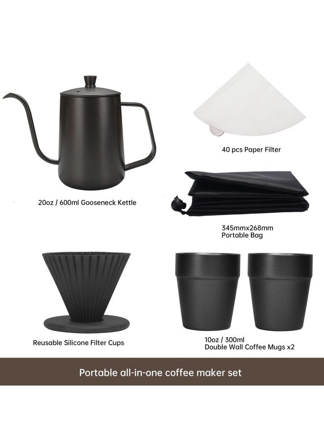 FPC 6-piece set of hand brewed coffee pot gift, portable drip coffee hand brewed coffee pot set, filter paper, gooseneck pot, silicone filter cup, double wall coffee cup  - Image 5