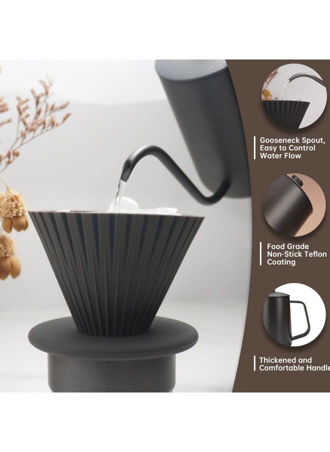 FPC 6-piece set of hand brewed coffee pot gift, portable drip coffee hand brewed coffee pot set, filter paper, gooseneck pot, silicone filter cup, double wall coffee cup  - Image 3