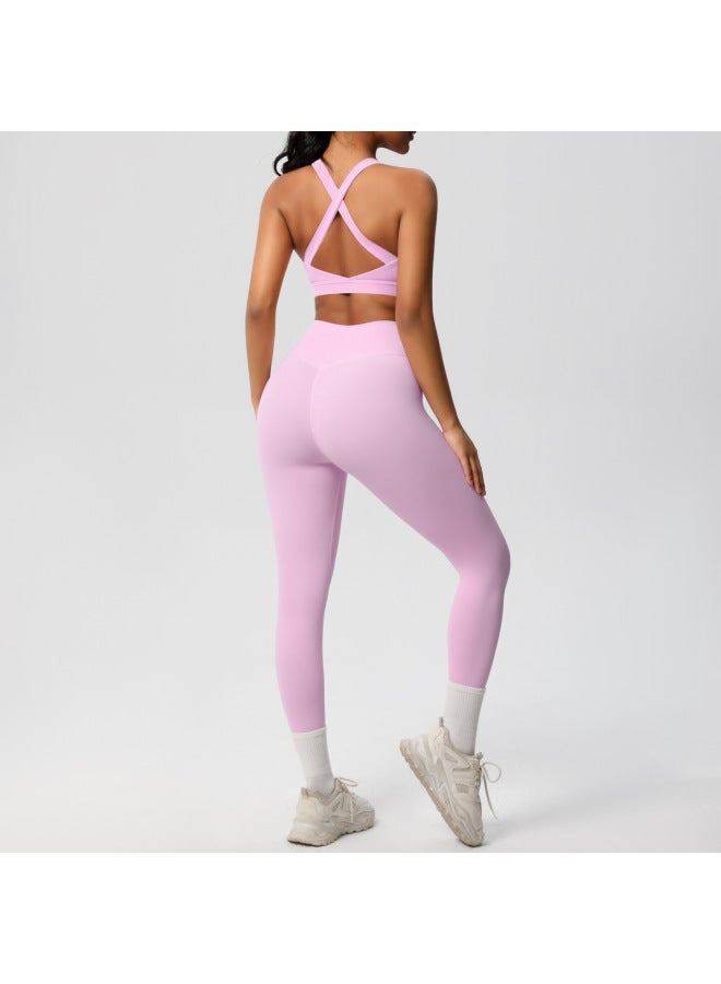 Song Feng Ya European And American Solid Color Vest Shockproof High Strength Pilates Bra Fitness Suit Naked Yoga Pants Outdoor Sports Suit  - Image 1
