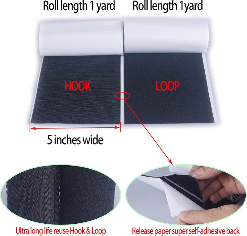 HUAYY 5 Inches Width 1 Yards Length | self-Adhesive Hook and Loop Style Sheets | Super Sticky Glue Nylon Patch | Strips | Patch | Fastener,Black (5in x 1yd) - Image 2