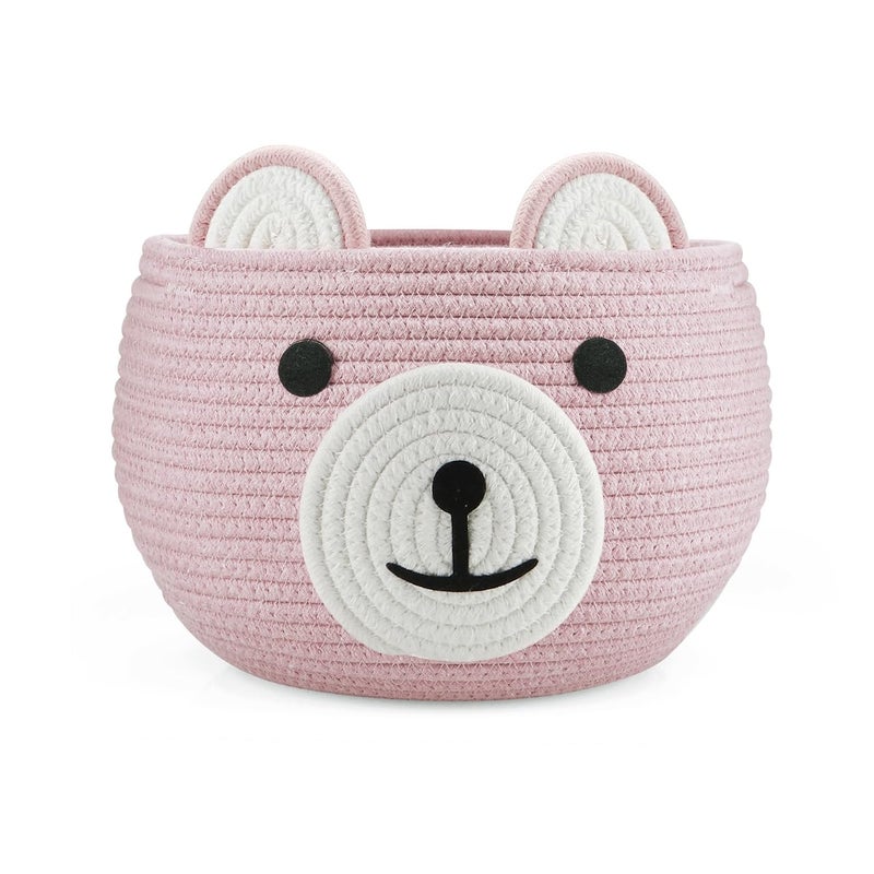 PandaEar Cotton Rope Baby Basket Baby Gift Basket Nursery Laundry Organizer with Cute Bear Design for Storage Infant Newborn Essentials Diaper Caddy with Handle Pink - Image 2
