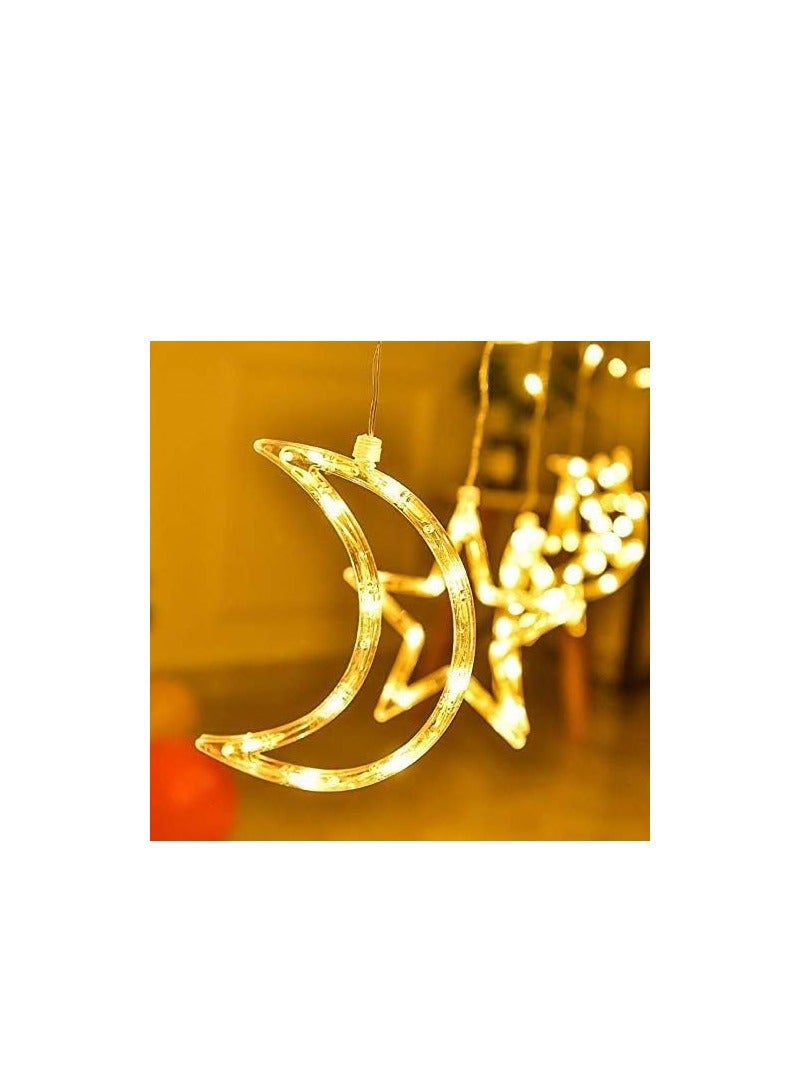 "ستارة إضاءة LED بتصميم هلال ونجوم – ديكور فاخر بإضاءة دافئة قابلة للتغيير بـ 12 وضع مختلف، مثالية لتزيين المنازل والشرفات والمناسبات الخاصة، سهلة التركيب وقابلة للتوصيل" - Image 1