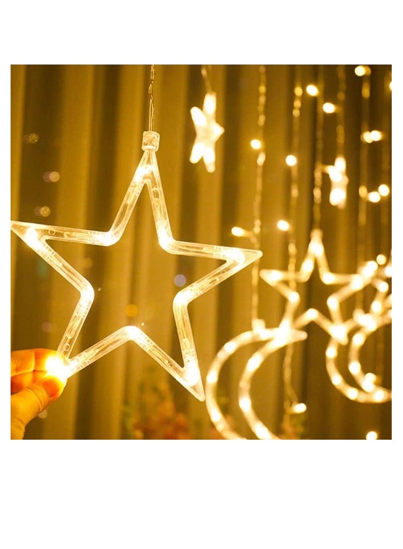 "ستارة إضاءة LED بتصميم هلال ونجوم – ديكور فاخر بإضاءة دافئة قابلة للتغيير بـ 12 وضع مختلف، مثالية لتزيين المنازل والشرفات والمناسبات الخاصة، سهلة التركيب وقابلة للتوصيل" - Image 2