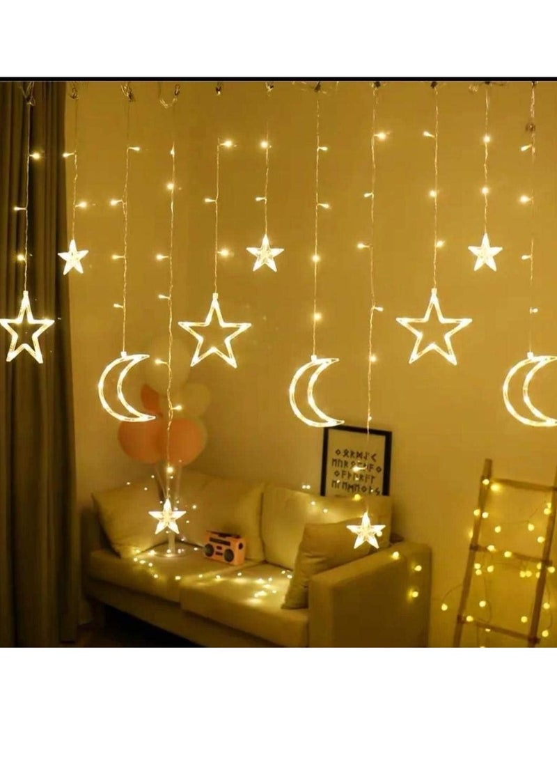 "ستارة إضاءة LED بتصميم هلال ونجوم – ديكور فاخر بإضاءة دافئة قابلة للتغيير بـ 12 وضع مختلف، مثالية لتزيين المنازل والشرفات والمناسبات الخاصة، سهلة التركيب وقابلة للتوصيل" - Image 3