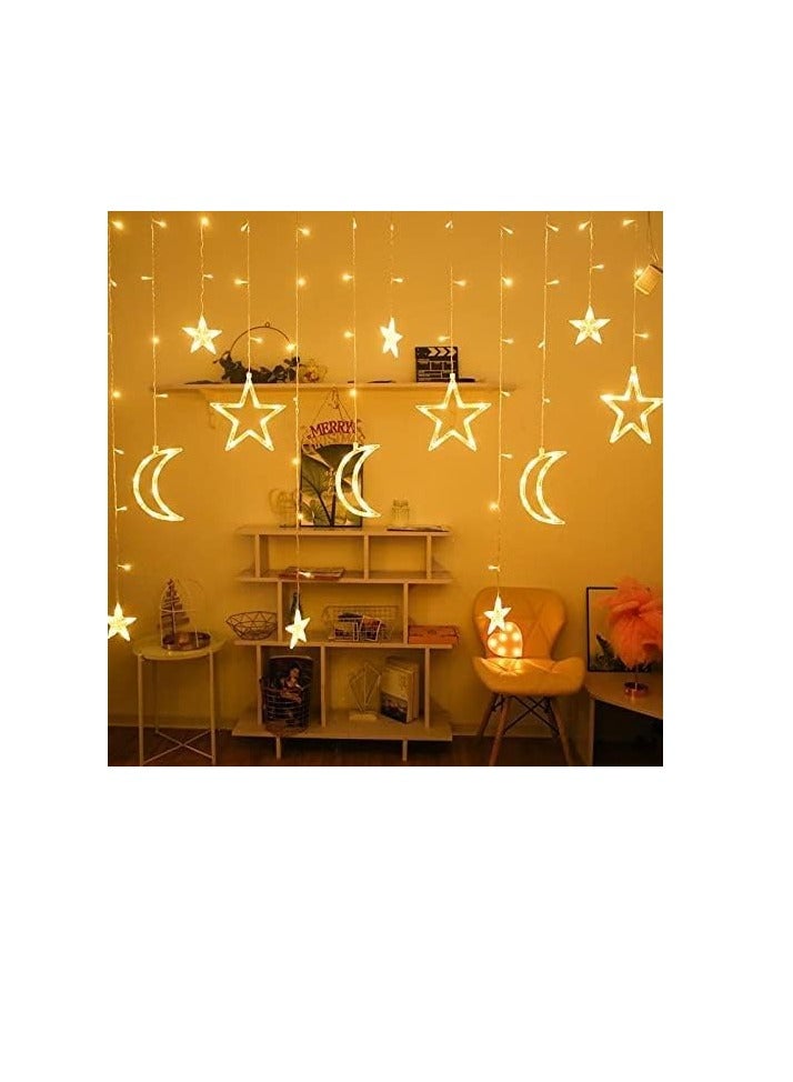 "ستارة إضاءة LED بتصميم هلال ونجوم – ديكور فاخر بإضاءة دافئة قابلة للتغيير بـ 12 وضع مختلف، مثالية لتزيين المنازل والشرفات والمناسبات الخاصة، سهلة التركيب وقابلة للتوصيل" - Image 5