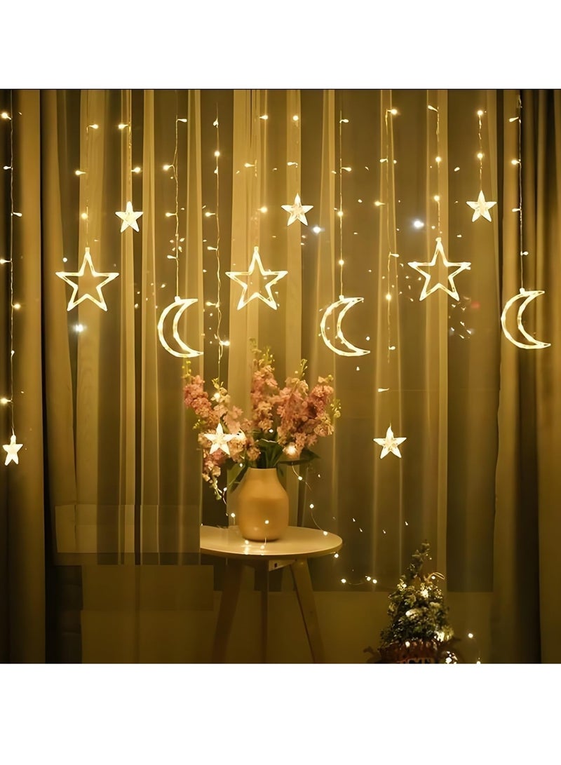 "ستارة إضاءة LED بتصميم هلال ونجوم – ديكور فاخر بإضاءة دافئة قابلة للتغيير بـ 12 وضع مختلف، مثالية لتزيين المنازل والشرفات والمناسبات الخاصة، سهلة التركيب وقابلة للتوصيل" - Image 4