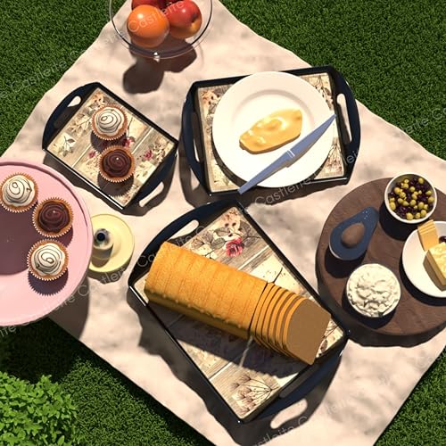 Castleite Aroma Series Melamine Trays Set of 3 with Handles for Serving Snacks or Tea – A Designer Tray Medley for Home or Cafe Use (Tulip Armena) - Image 3