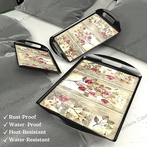 Castleite Aroma Series Melamine Trays Set of 3 with Handles for Serving Snacks or Tea – A Designer Tray Medley for Home or Cafe Use (Tulip Armena) - Image 4