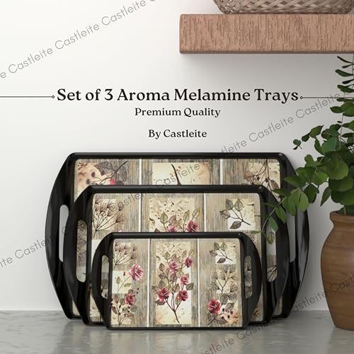 Castleite Aroma Series Melamine Trays Set of 3 with Handles for Serving Snacks or Tea – A Designer Tray Medley for Home or Cafe Use (Tulip Armena) - Image 2