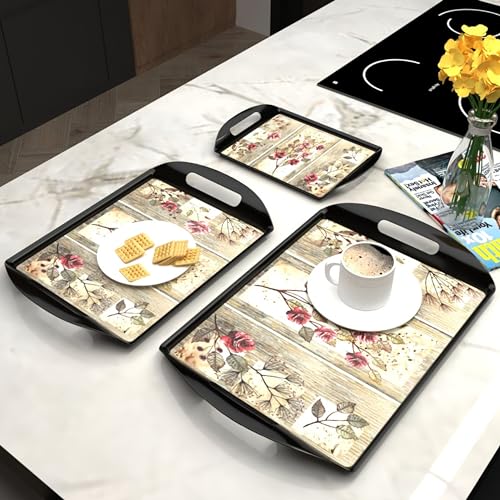 Castleite Aroma Series Melamine Trays Set of 3 with Handles for Serving Snacks or Tea – A Designer Tray Medley for Home or Cafe Use (Tulip Armena) - Image 1